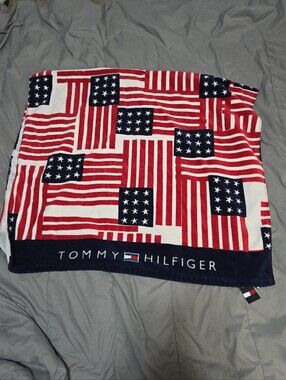 Tommy Hilfiger American Flag Beach Towel Red White Blue Patriotic USA
